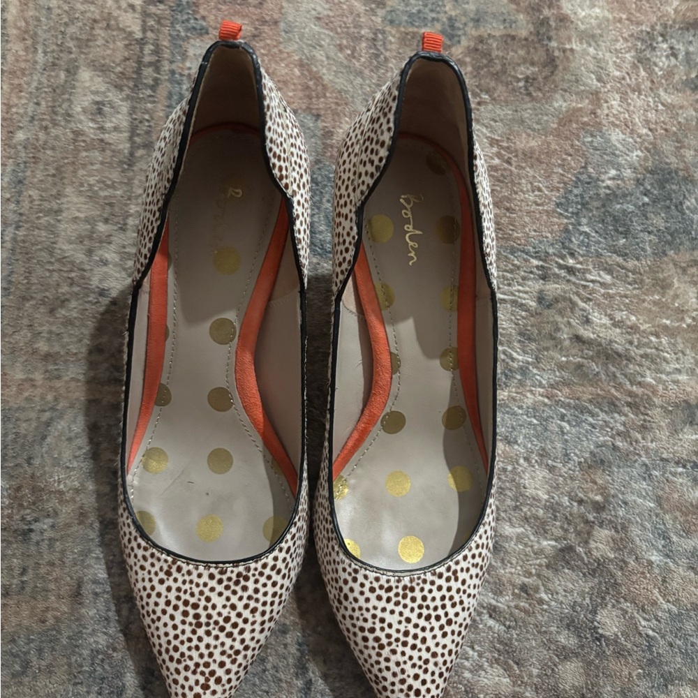 Boden Cream and Brown Leopard Print Spotted Heels - “Pony Hair Leather” - Picture 2 of 5